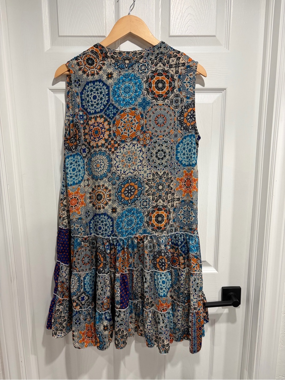 Willow Blossom Boho Tile Print Sleeveless Tunic Dress V-Neck Medium - Picture 5 of 8